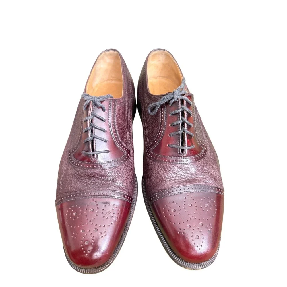 Moreschi Peccary Calf Leather Burgundy Oxford Shoes Brogue Men Size 10